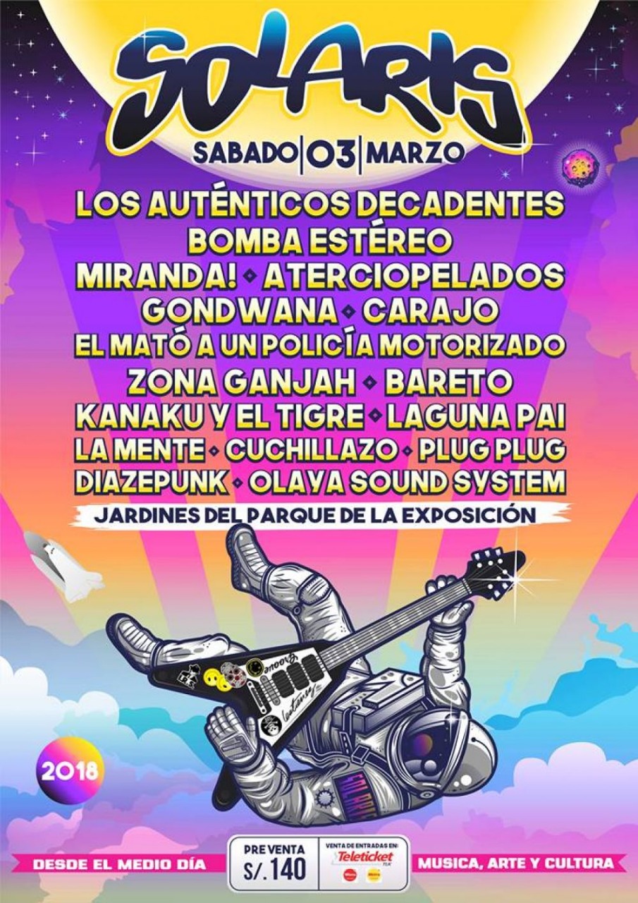 Festival Solaris Perú 2018 Cartel completo 