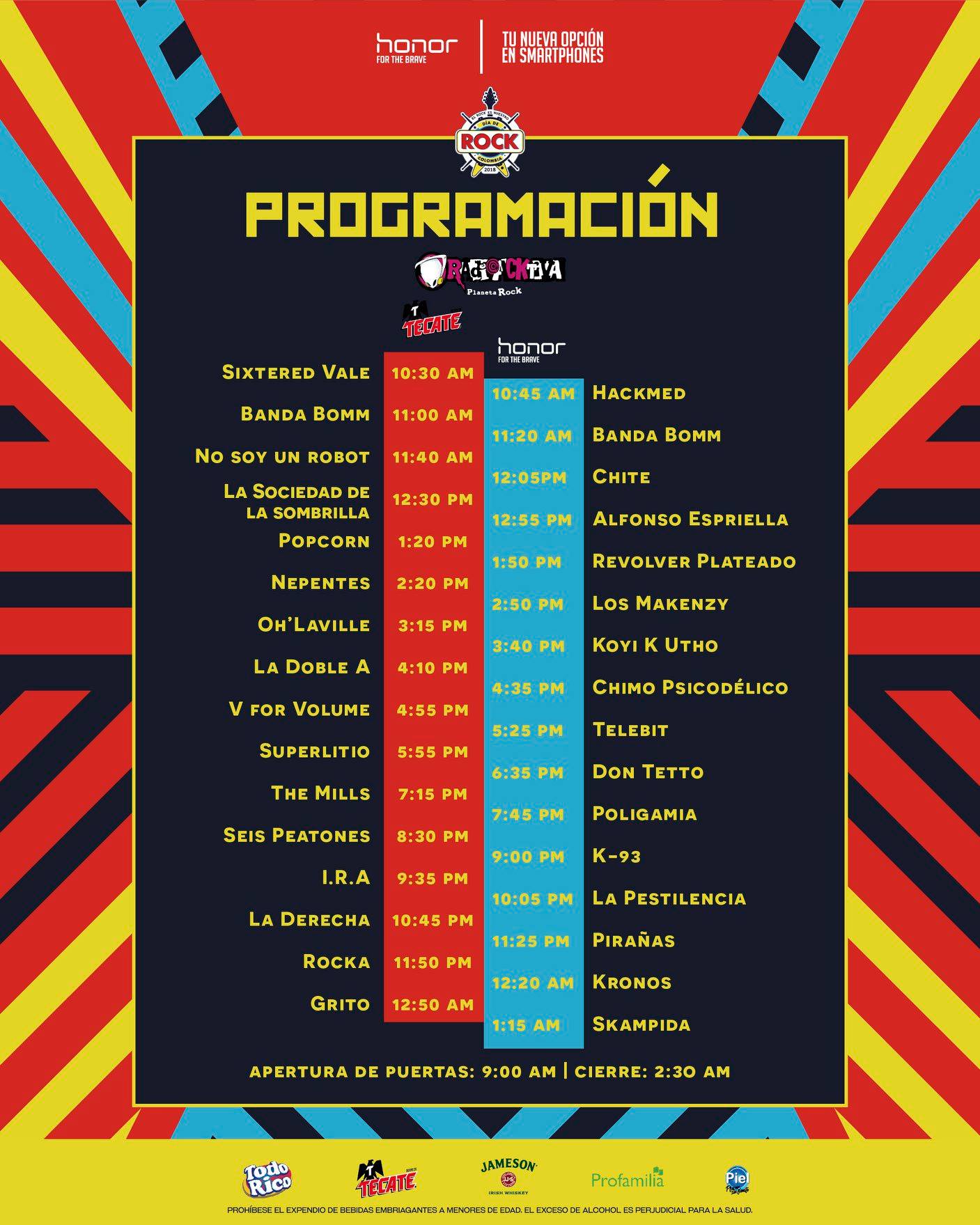 Programación Día de Rock Colombia 2018.