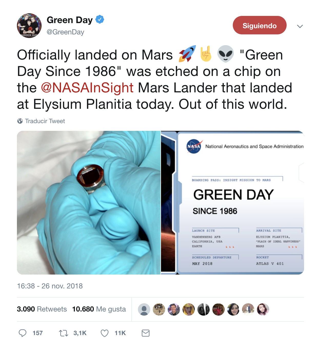 Trino de Green Day sobre sonda InSight