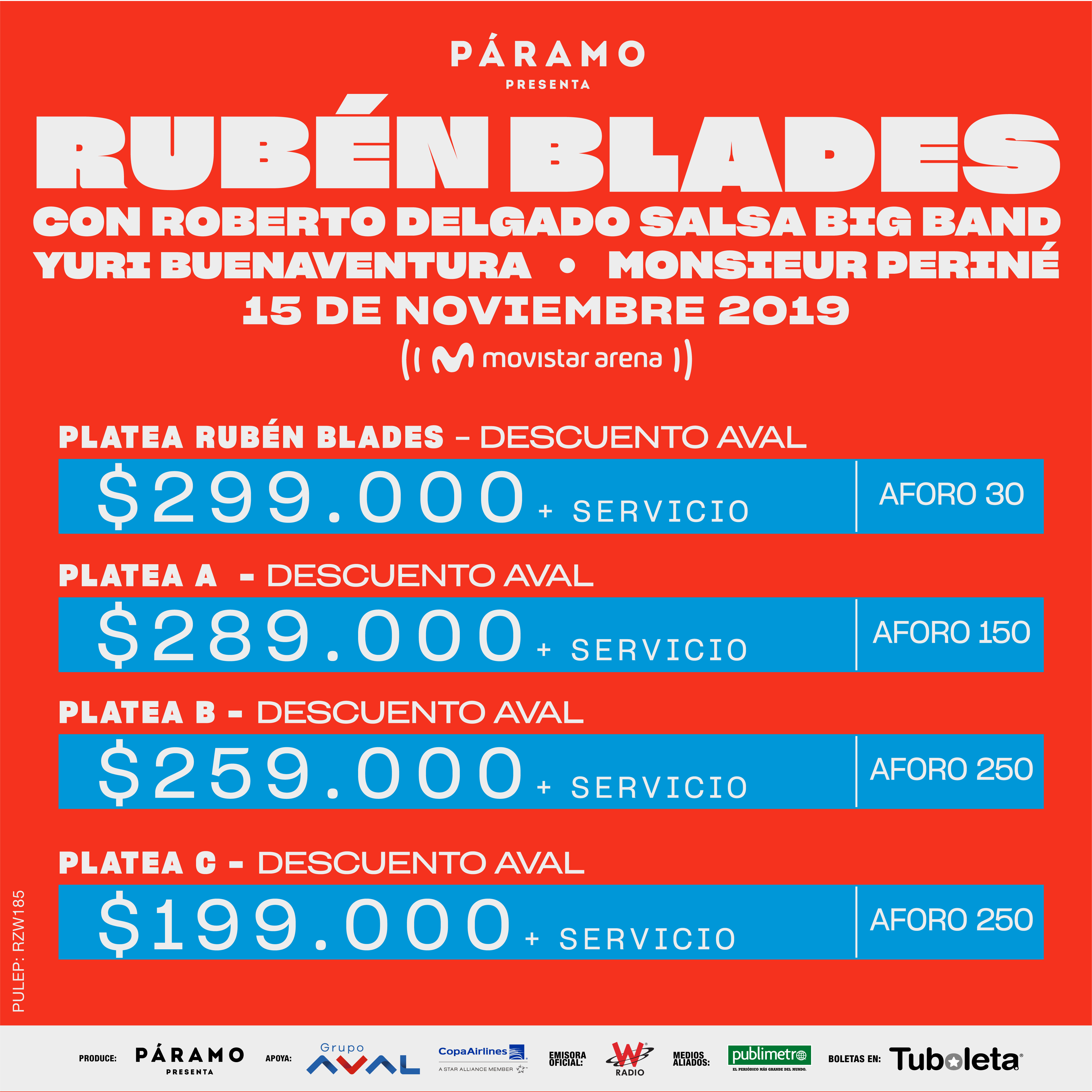 Rubén Blades boleteria 15 de noviembre
