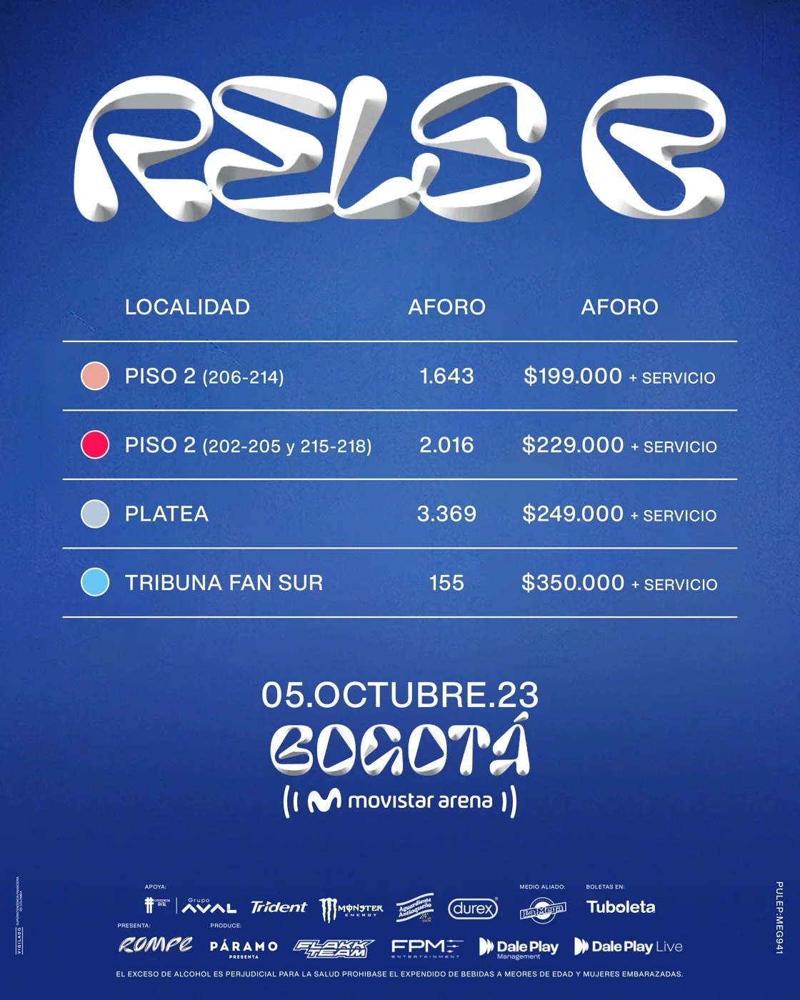 Rels B regresa a Colombia en Rompe Bogotá: boletería