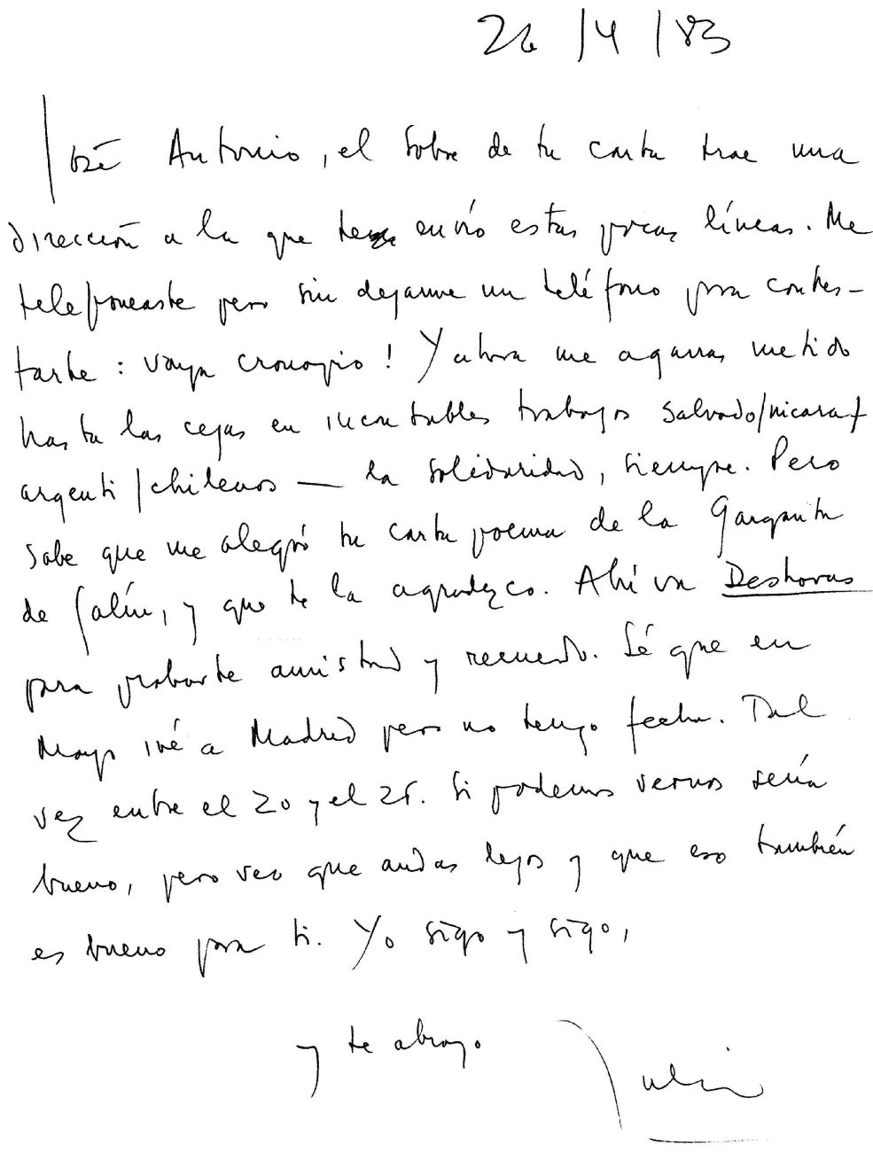 4 cartas de Julio Cortázar