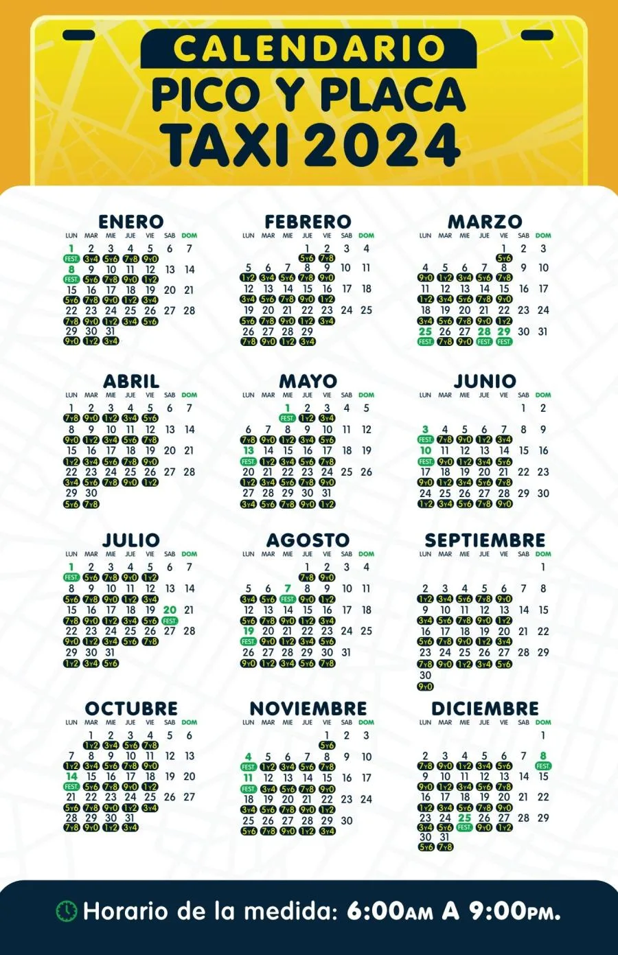 Pico y placa para taxis en Barranquilla 2024