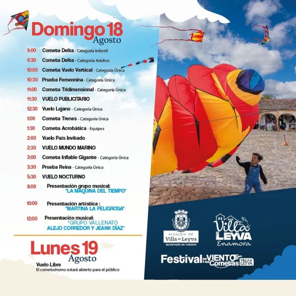 Programación del festival de cometas de Villa de Leyva.