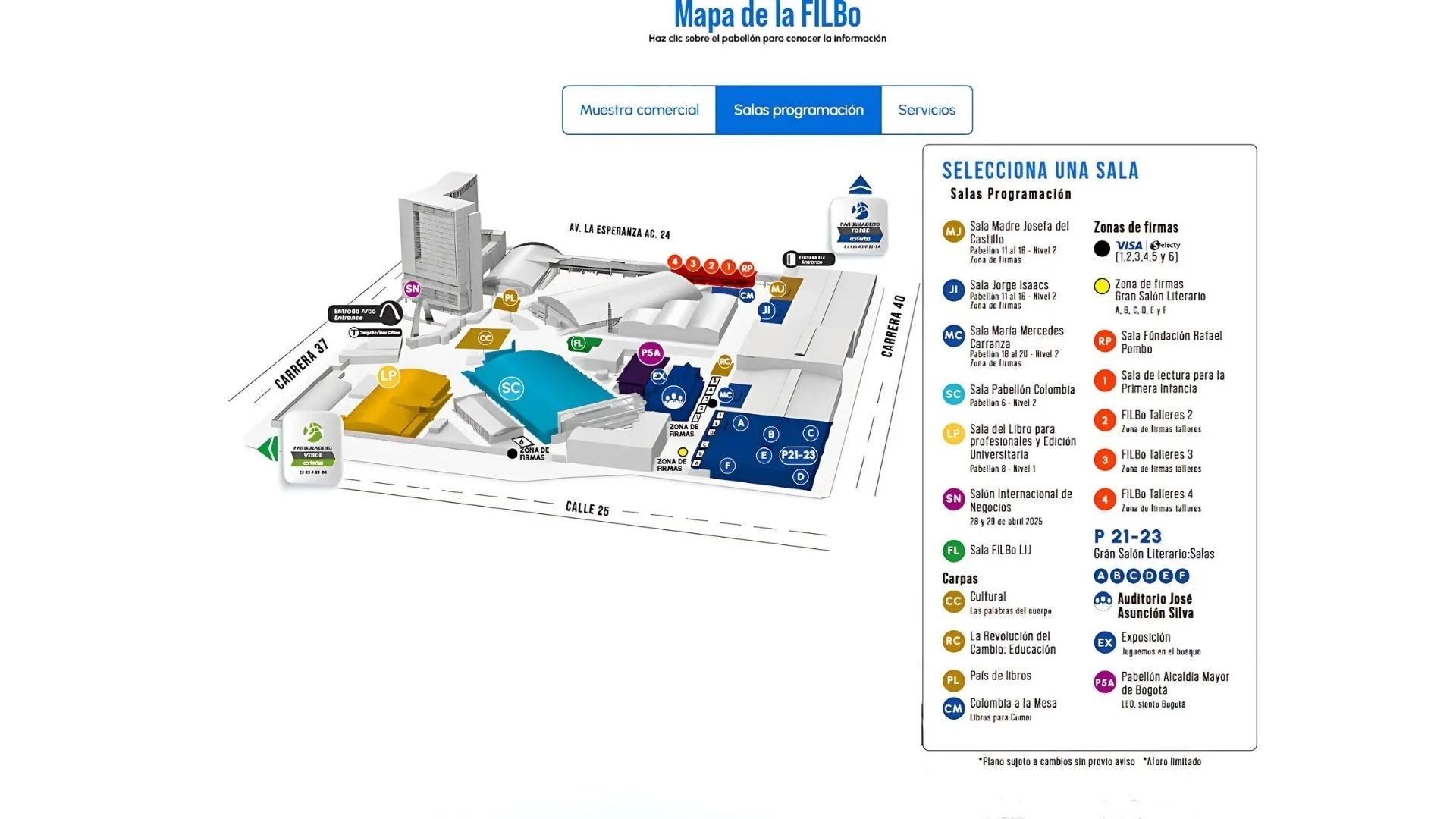Mapa FILBO 2025 Programación Salas 