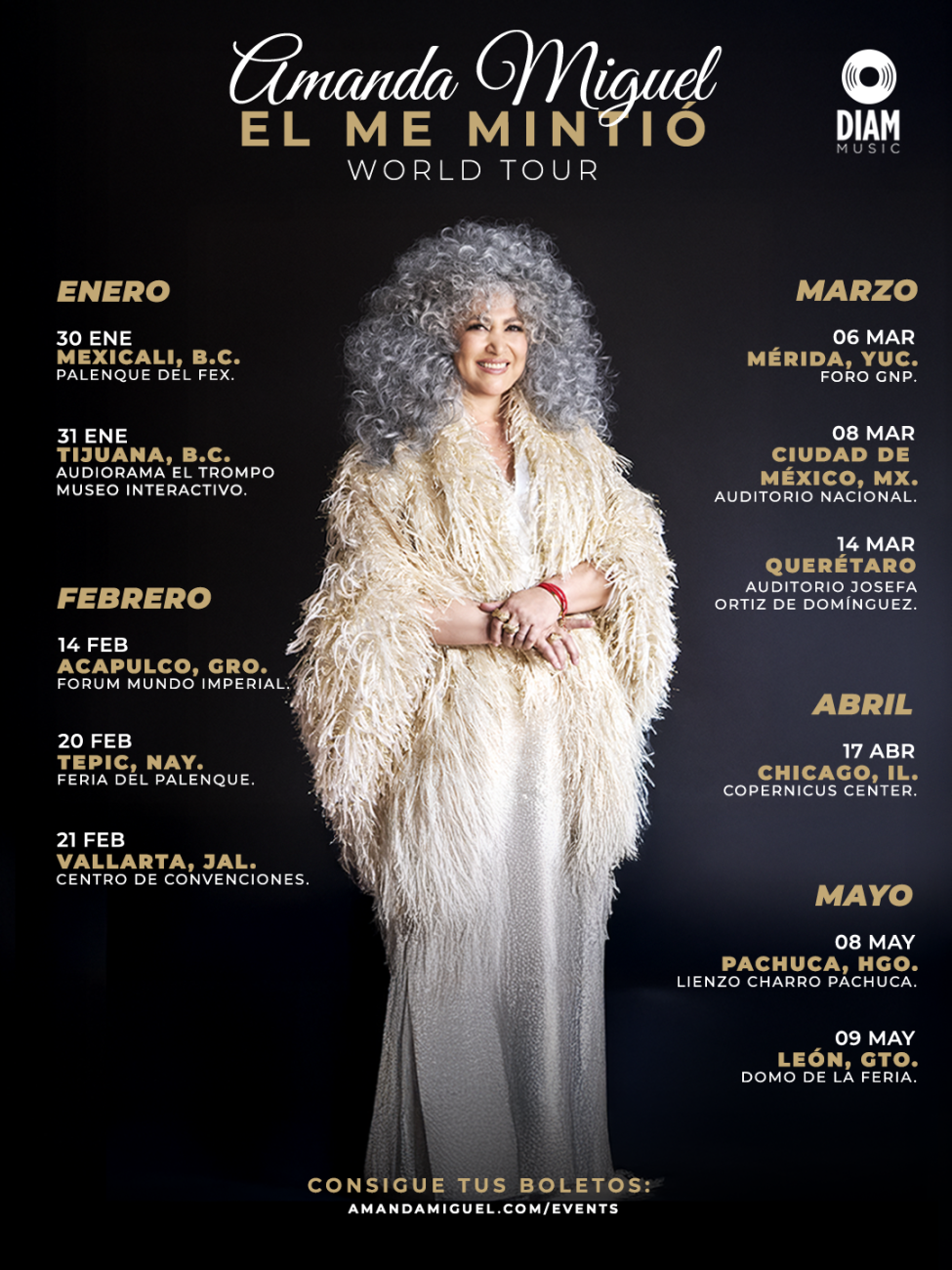 Amanda Miguel en Colombia 2026: fechas, lugares y detalles de Él Me Mintió World Tour